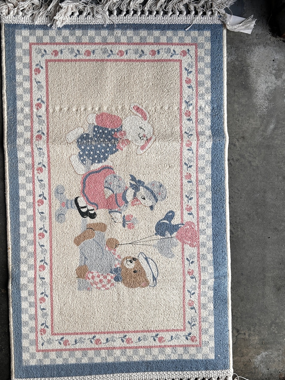 Vintage Pastel Nursery Rug with Animals - Blue, Pink, Cream